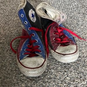 Blue and Red Converse High Tops